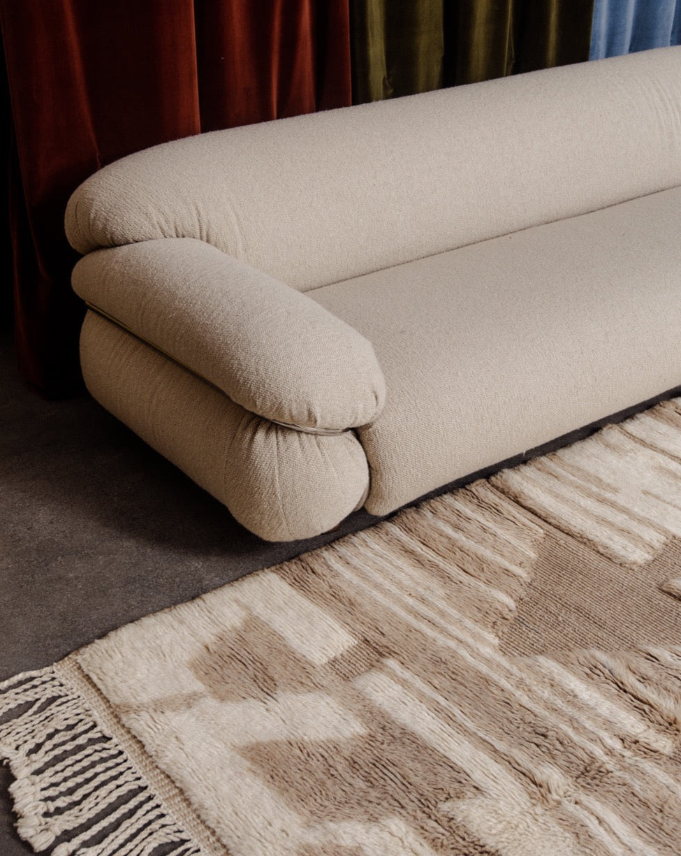 Modern, designer, handcrafted 100% sheep’s wool Berber rug from Morocco. Beni M’rirt carpet with beautiful colours and patterns and fluffy wool texture.